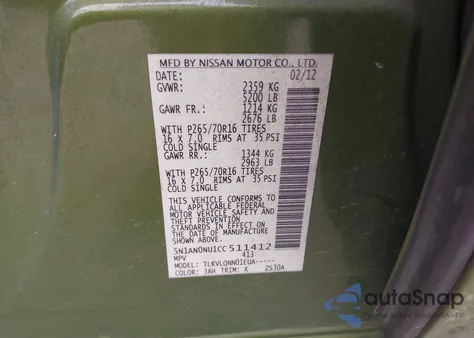 2012 Nissan Xterra X z USA, uszkodzony, nr VIN 5N1AN0NU1CC511412